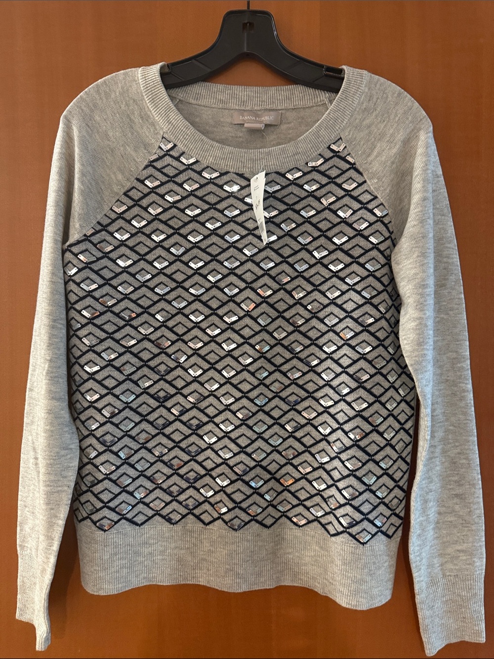 Banana Republic Light Gray Sequin Geometric Crewneck Sweater, Size Small